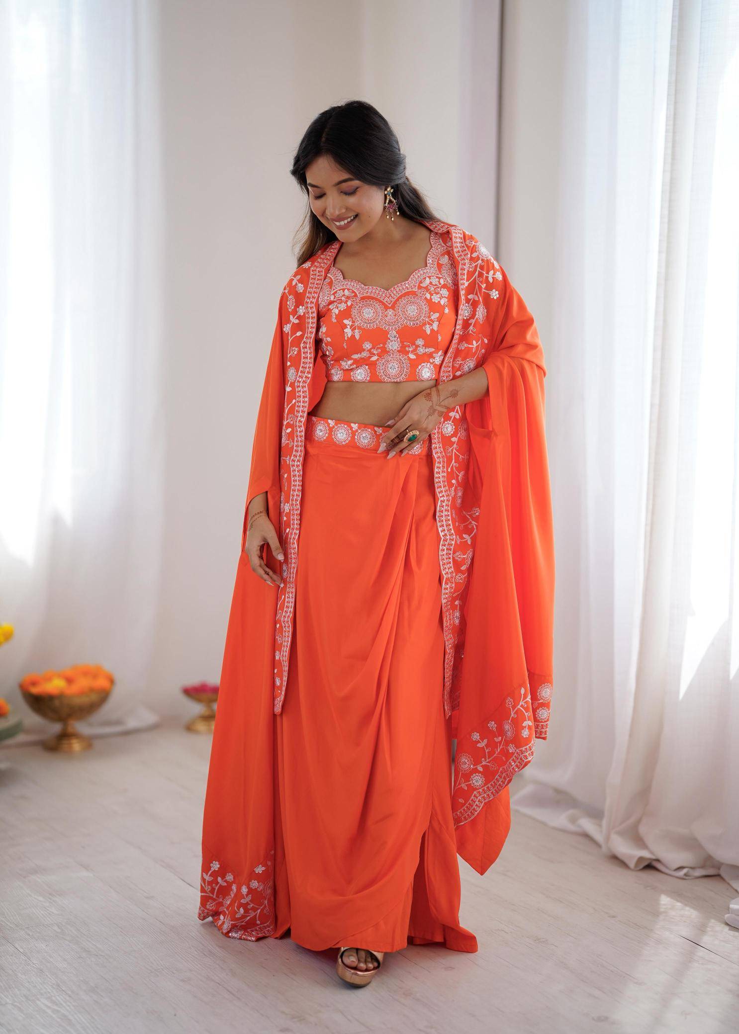 SP 73 Crep Orange Latest lehenga choli collection in Surat